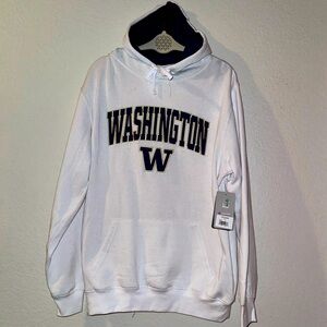 White Washington Huskies hoodie with purple letters/gold embroidery